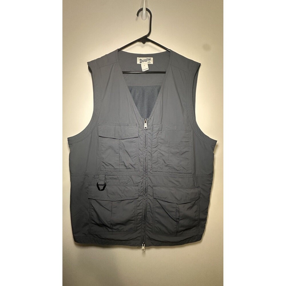 Duluth Trading Working Mans Vest L Gray Blue Utility Fishing Camping